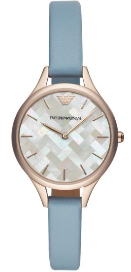 Emporio Armani Aurora Quartz Mother of Pearl White Dial Blue Leather Strap Watch For Women - AR11109 - Image 2